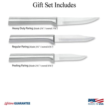 Rada Cutlery 3-Piece Paring Knife Galore Knife Gift Set, Silver Handles