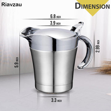 Stainless Steel Insulated Gravy Boat with Lid - 450ML/16OZ Double Insulated Gravy Pitcher for Hot & Cold Sauces - Sauce Jug with Hinged Lid, Ideal for Gravy or Cream at Thanksgiving, Gravy Pitcher