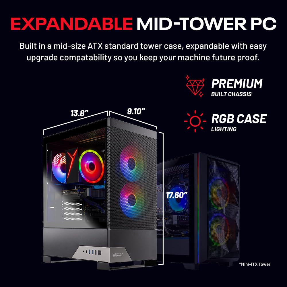 Skytech Gaming Nebula 2 Gaming PC, Intel i5 14400F 2.5GHz, NVIDIA RTX 5050 8GB, 1TB NVMe SSD, 16GB DDR5 RAM 5200, 650W Gold PSU, Wi-Fi, Win 11, Gaming Desktop