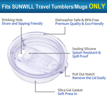SUNWILL Deckel für 20oz Reisebecher, auslaufsicherer Deckel, spritzwassergeschützte Silikon-Schiebedeckel, 2er-Pack, strohhalmfreundlich, BPA-frei