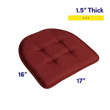 Sweet Home Collection Chair Cushion Memory Foam Pads Tufted Slip Non Skid Rubber Back U-Shaped 17" x 16" Seat Cover, 6 Pack, Wine Burgundy