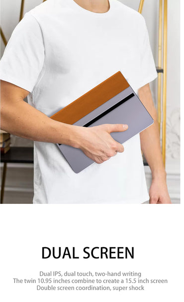 Ruchonin 2-in-1 10.95" 2.5K Dual Screen Touch Laptop CPU Core i3-1215U Win 11 Home 32GB RAM 1TB SSD (Orange)