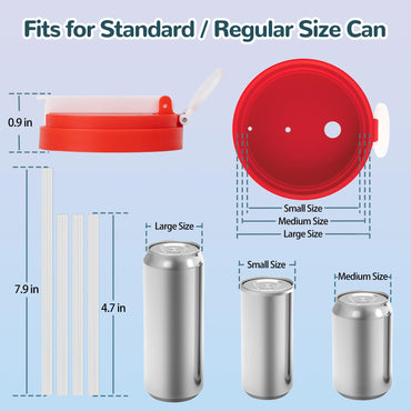 Soda Can Lids with Straw, 4-Pack Can Covers for Soda with Reusable BPA-Free, Spill-Proof & Airtight Seal, Easy to Use, Fits for S/M/L Sizes Cans for Soda, Beer, Juice, Seltzer