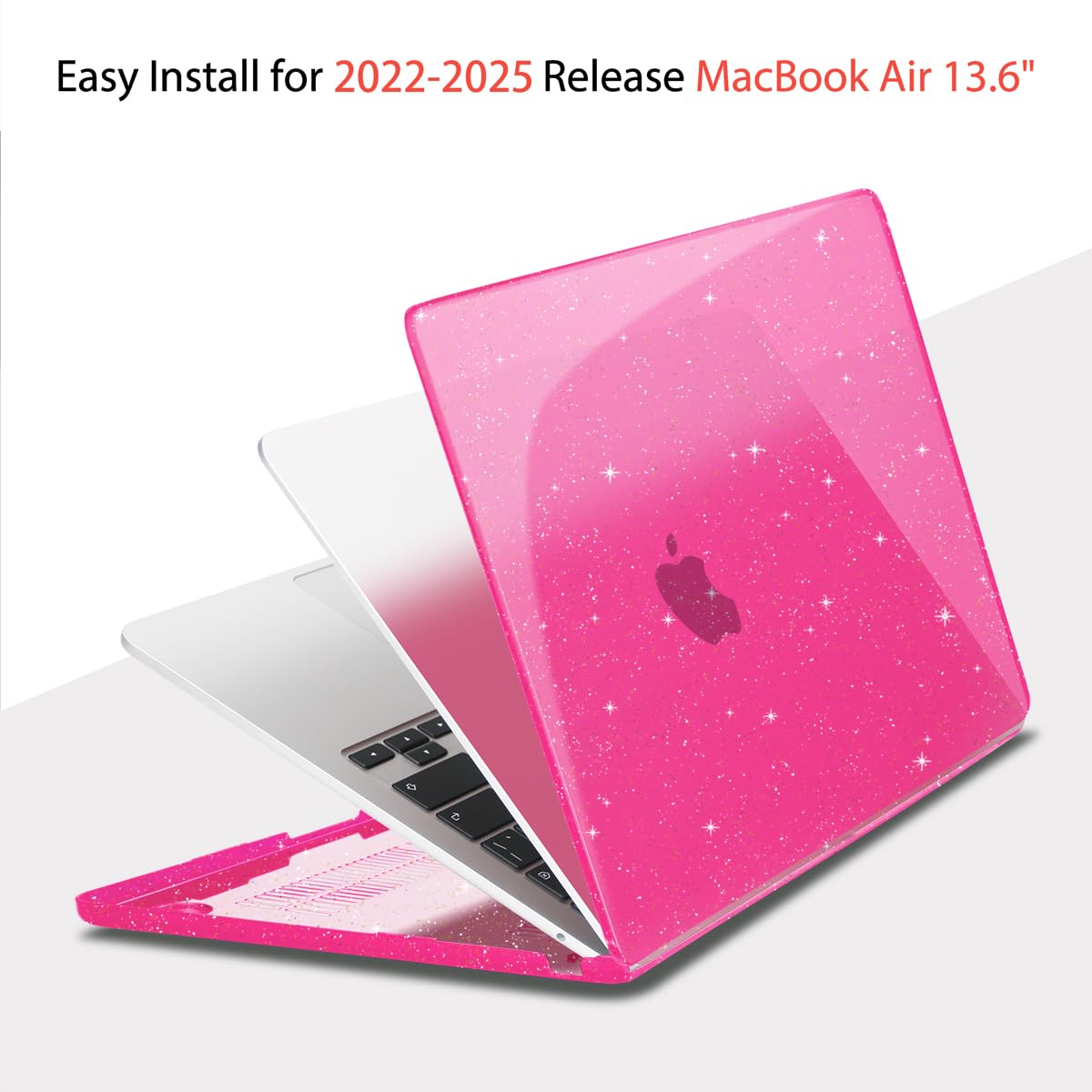 Teryeefi Glitter Case for MacBook Air 13 Inch M4 M3 M2 Chip Release 2022-2024 2025 fits Model A2681/A3113/A3240, Hard Shell Case with Keyboard Cover for MacBook Air 13.6 inch, Sparkly Rose Pink