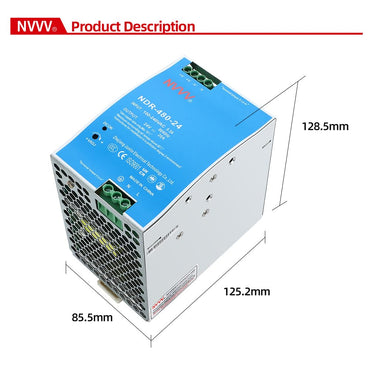 NDR-480-24 24VDC 20 Amp 480W Industrial DIN Rail Power Supply Built-in Active PFC Function Silver+Blue