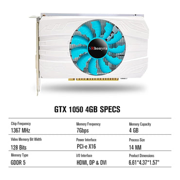 SRhonyra GTX 1050 4GB Gaming Graphics Card GDDR5 128 Bit PCIe 3.0 x16 Bus Powered DisplayPort 1.4 HDMI 2.0 DVI Ports