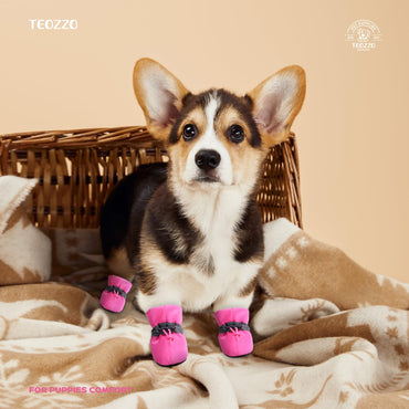 TEOZZO Dog Shoes for Hot Pavement, Anti-Slip Sole Dog Boots & Paw Protector Dog Booties with Reflective Straps Dog Shoes for Small Medium Dogs 4PCS Pink 3