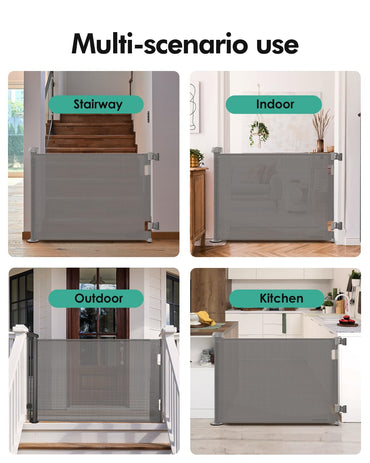 Retractable Baby Gates, Mesh Dog Gate for Doorways, 33.6" Tall, Expands to 55" Wide,Pet Safety Essential Fit for Baseboards, Wide Toddlers Gates for Hallways, Indoor & Outdoor,Grey
