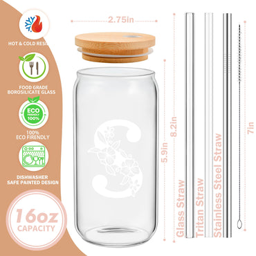 Personalisierter Trinkbecher, monogrammierte Dosenbecher mit Bambusdeckel und Strohhalm, personalisierte Geschenke für Frauen, niedliche Eiskaffeegläser mit Initialen, personalisierter Buchstabenbecher, Geburtstagsgeschenk für Brautjungfern, A
