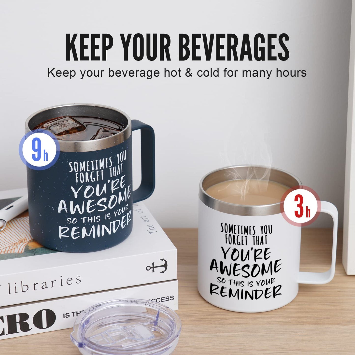 NOWWISH Inspirational Coffee Mug for Men, 14oz Vacuum Insulated Stainless Steel Cup, You Are Awesome Gift for Husband, Boyfriend, Dad - Navy Blue