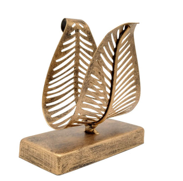OwlGift Freestanding Modern Napkin Holder with Leaf Design, Tabletop Tissue Dispenser, Countertop Napkin Storage Organizer - Bronze