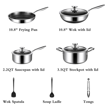 TalingMA Non Stick Pots and Pan Set, 10 Pcs Hybrid Stainless Steel Cookware Set with Lids, Kitchen Skillet, Stock Pot, Nonstick Frying Pan, PFOA-free Kitchen Cooking Utensils,Induction,Dishwasher Safe