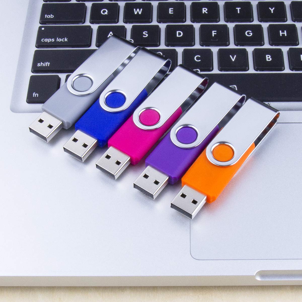SRVR 64GB USB Flash Drive, USB 64 GB Thumb Drives 5 Pack, Jump Drive with Lanyards Metal Swivel USB Memory Stick with LED Indicator(5 Colors)