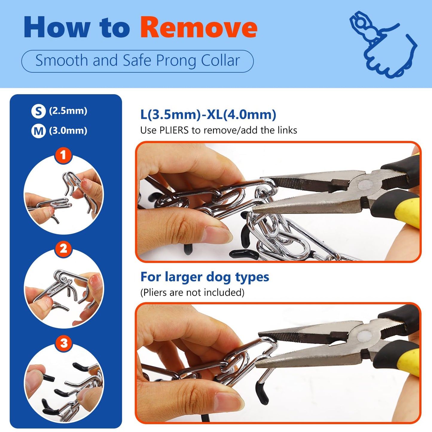 Supet Prong Collar for Dogs, Adjustable Dog Choke Collar Adjustable Dog Pinch Collar with Quick Release Buckle for Small Medium Large Dogs(Packed with One Extra Links)