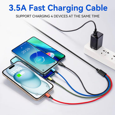 Multi Charging Cable 3.5A Multiple Charger Cable Braided 4 in 1 Multi USB Cable Fast Charging Cord with IP/Type C/Micro Ports for Cell Phones/iPhone Series/Tablets/Samsung Galaxy & More (2Pack 4Ft)