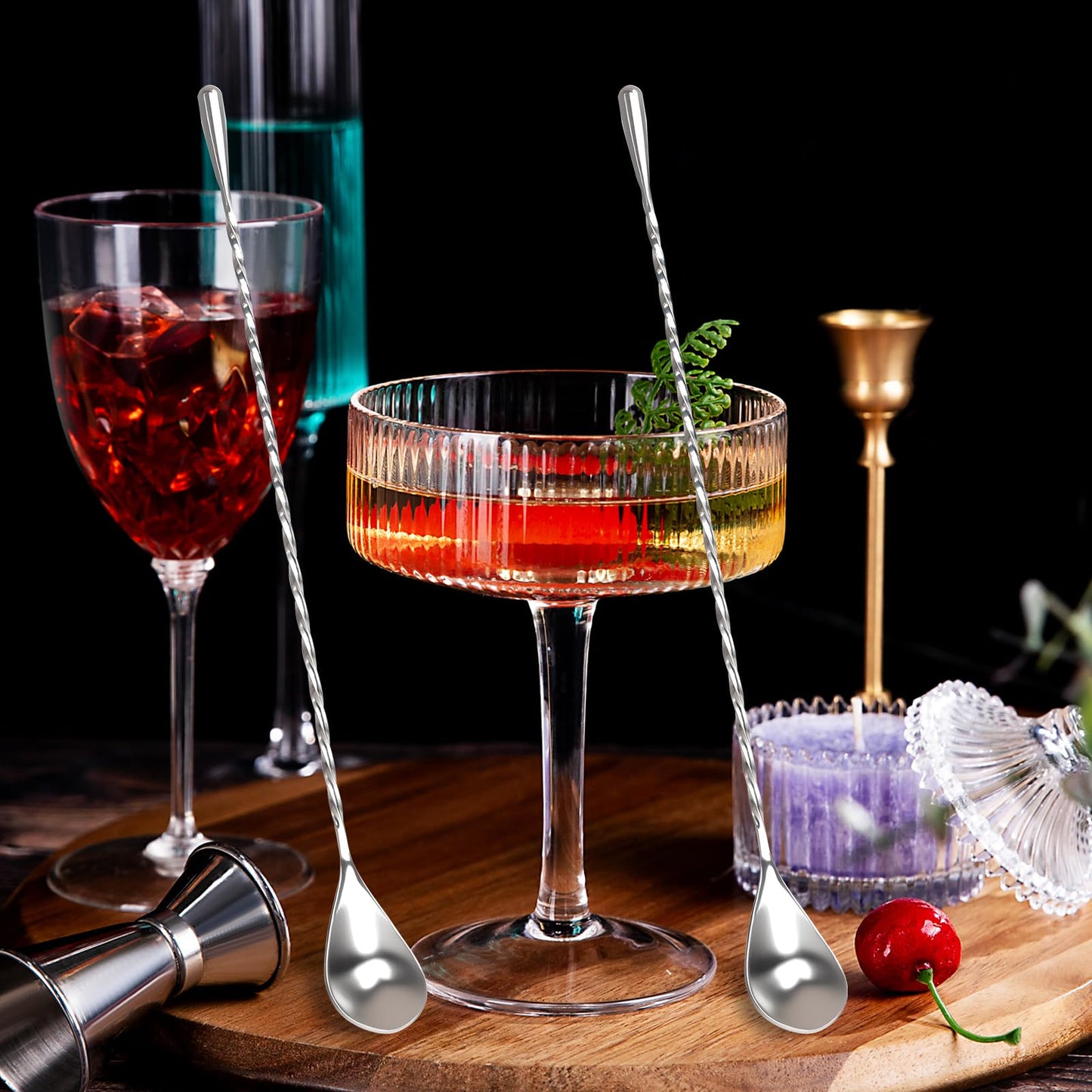 Muaoush 2er-Pack Barlöffel, Cocktailrührer, lange Rührlöffel, 30 cm professioneller Spiralrührlöffel für Barkeeper, Heimbar-Mixing Cocktailzubereitung (304er Edelstahl)