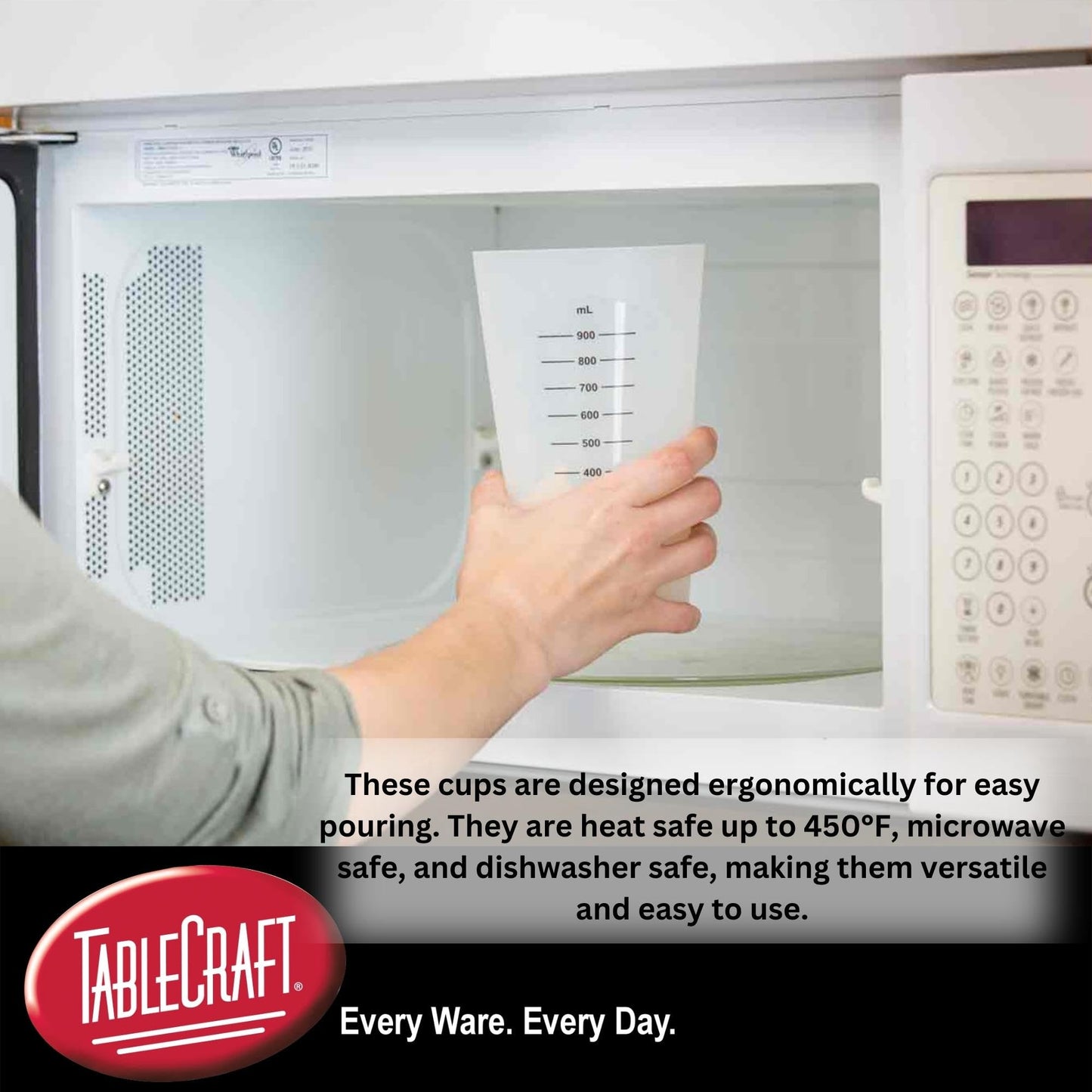 Tablecraft Flexible Messbecher, Silikon, 3er-Set, enthält: 1, 2 und 4 Becher, Weiß