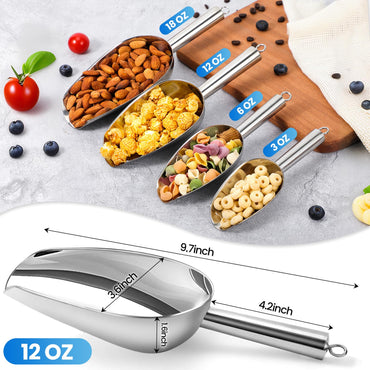 OLESBUR 12oz Stainless Steel Ice Scoop for Freezer - Dishwasher Safe Metal Scooper with Long Handle for Ice Machines, Buckets, Dog Food, Flour, and Canisters - Ideal for Bar, Parties & Weddings