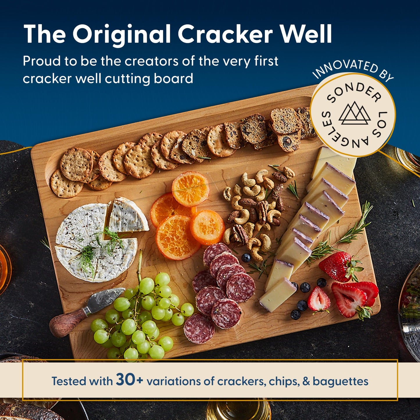 Sonder Los Angeles, Made in USA, Large Thick Maple Wood Cutting Board for Kitchen with Juice Groove, Sorting Compartment, Charcuterie Wooden Board 17x13x1.5 in (Gift Box Included)