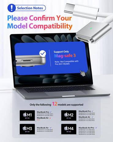 Stouchi USB-C to Magnetic 3 Cable (6.6ft), 140W Fast Charging for MacBook Air (15''/13'' M4 2025, M3 2024, M2 2023, M2 2022), Pro (16"/14" 2024/2023/2021)- White