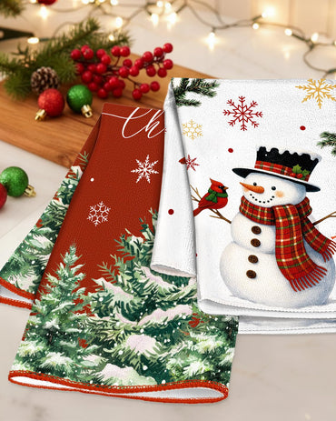 Miss Adola Christmas Kitchen Towels - Christmas Theme 18x26 Inch Absorbent 2pcs Microfiber Dish Towels for Kitchen, Cute Holiday Designs with Xmas Tree & Snowman for Decoration, Gifting, Housewarming