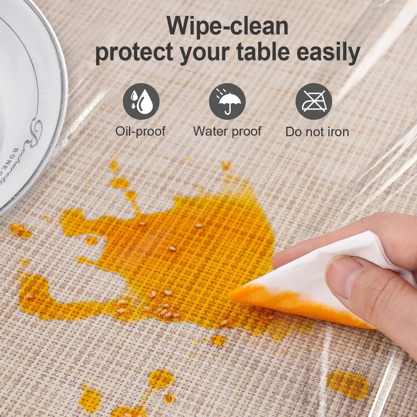 Pioggia Clear Tablecloth Protector Rectangle Waterproof Oil-Proof Plastic Table Cloth Wipeable PVC Table Cover for Indoor and Outdoor (Clear, 60 x 84 Inch)