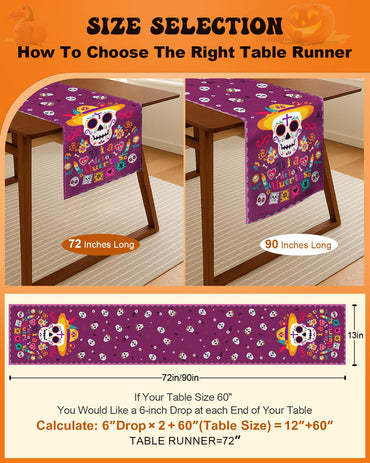 Miss Adola Día de Los Muertos Table Runner - 13x72 Mexico Day of The Dead Table Runner for Altar, Colorful Mexican Sugar Skull & Marigold for Home Party Dinner Decor, Cinco de Mayo Rustic Decoration
