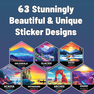 National Park Water Bottle Stickers - All 63 Parks, 1.5 inch Vinyl - Waterproof, Fade-Resistant Decals for Water Bottles, Laptops, Journals, Gear - for Travelers, Students, and Outdoor Enthusiasts