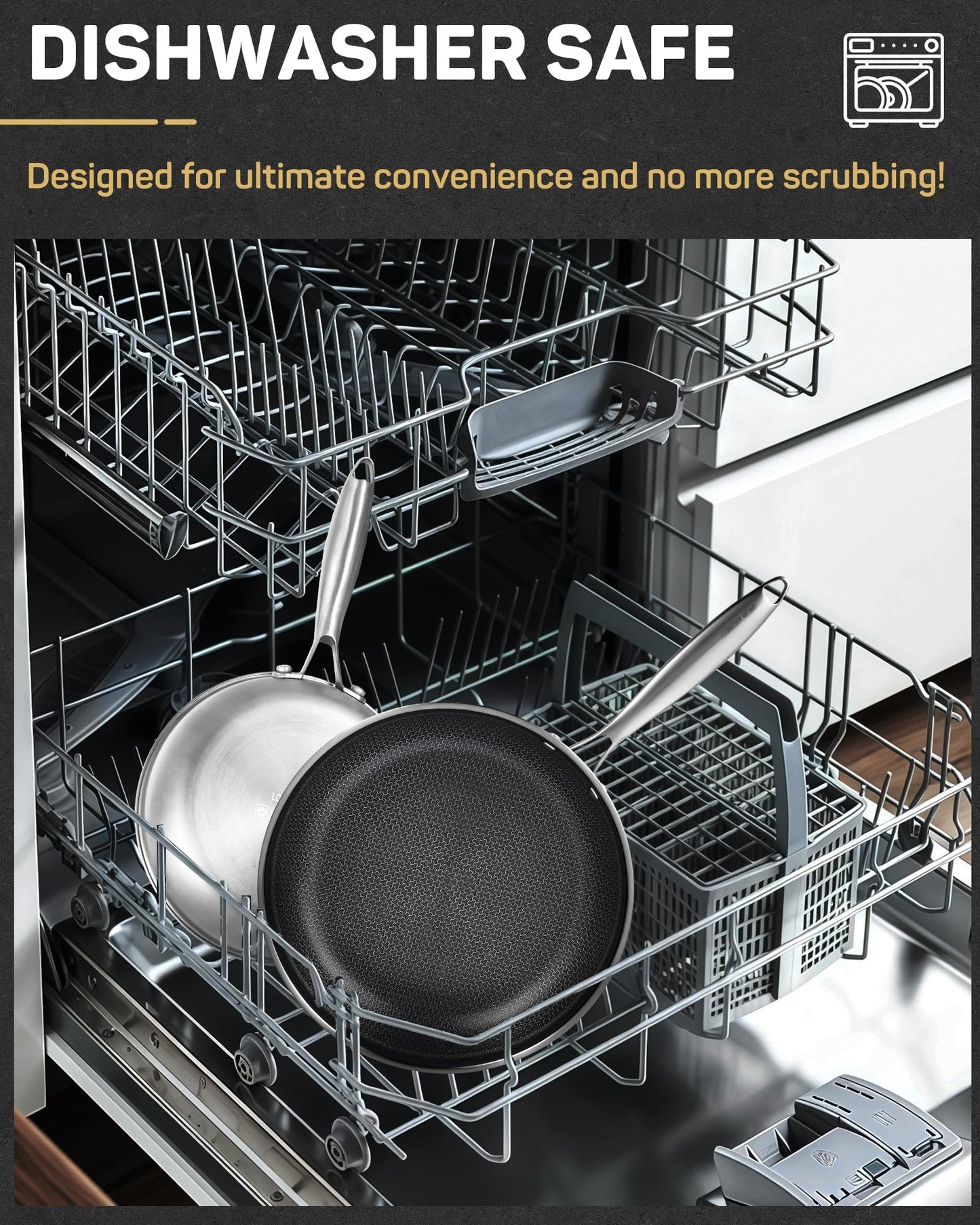 Stainless Steel Nonstick Frying Pan, Hybrid Ceramic 8-Inch Frying Pans, Stay-Cool Handle, PFAS & PFOA PTFE Free, Dishwasher & Oven Safe, Scratch-Resistant, Compatible with Induction & All Cooktops