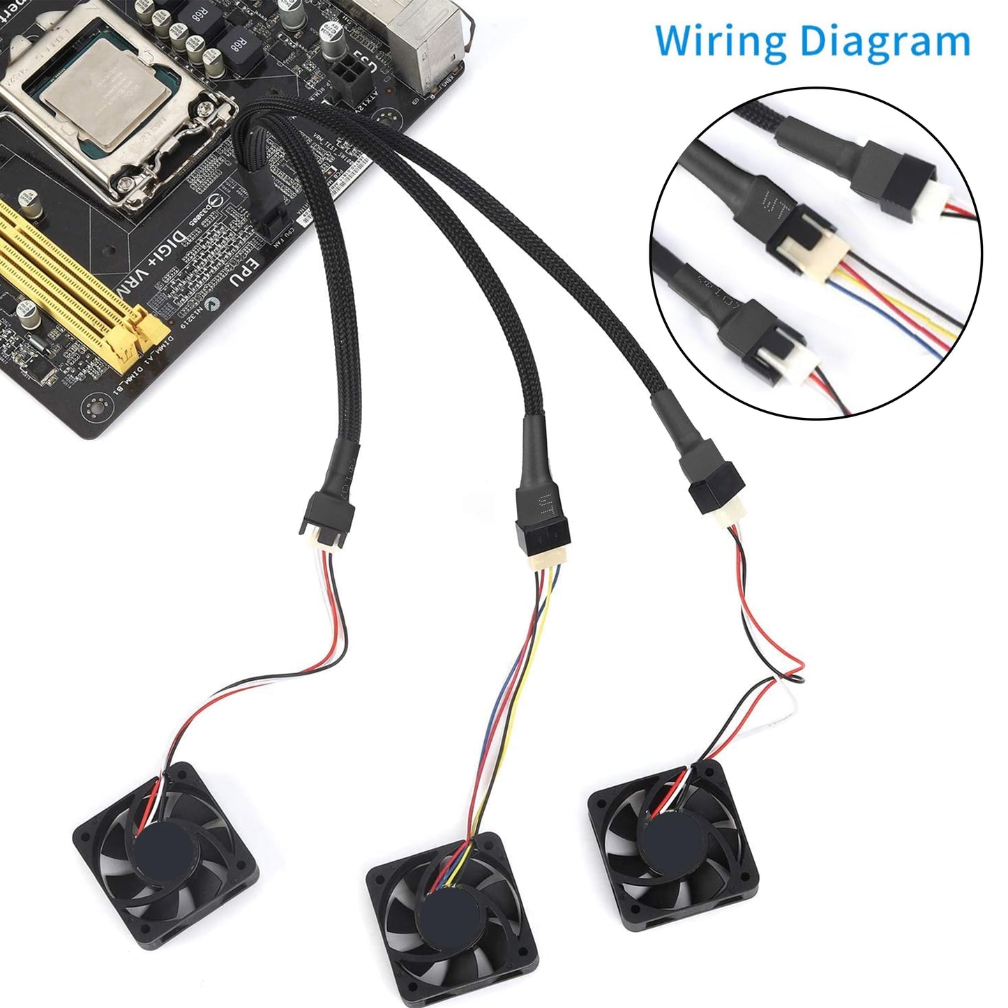 PWM Fan Splitter Cable 10 inches, 3 Pack, Black, 3 Way 4 Pin PC Fan Extension Cable, CA PWM Fan Extension Cable, for Computer ATX Case 4-Pin/3-Pin Cooling Fan Cable