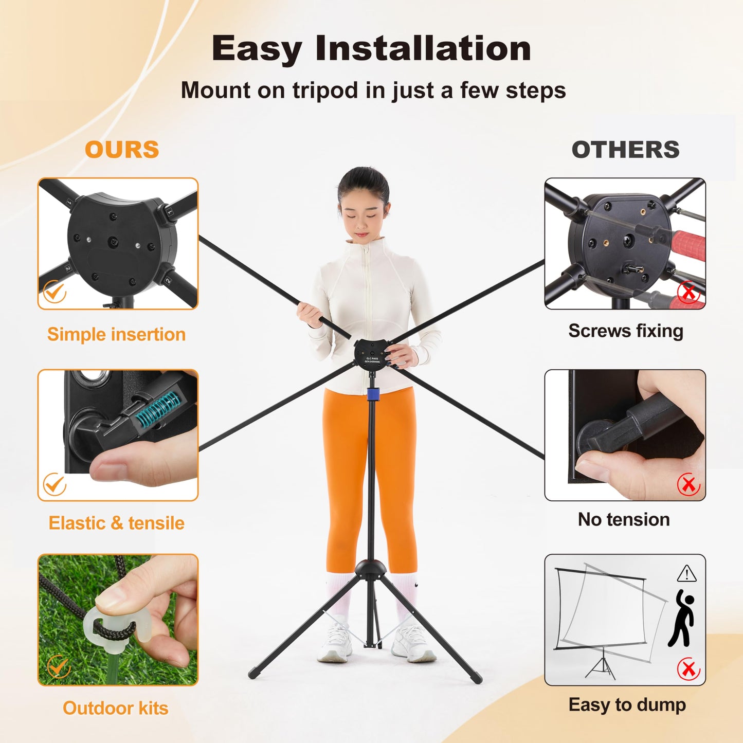 Outdoor Projector Screen 100 Inch, 16:9, High Gain, Projector Screen with Stand, Wind-resistant Design for Portable Projection Screen Outdoor, With Ropes and Spikes, 4K Image for Home Theater, Camping