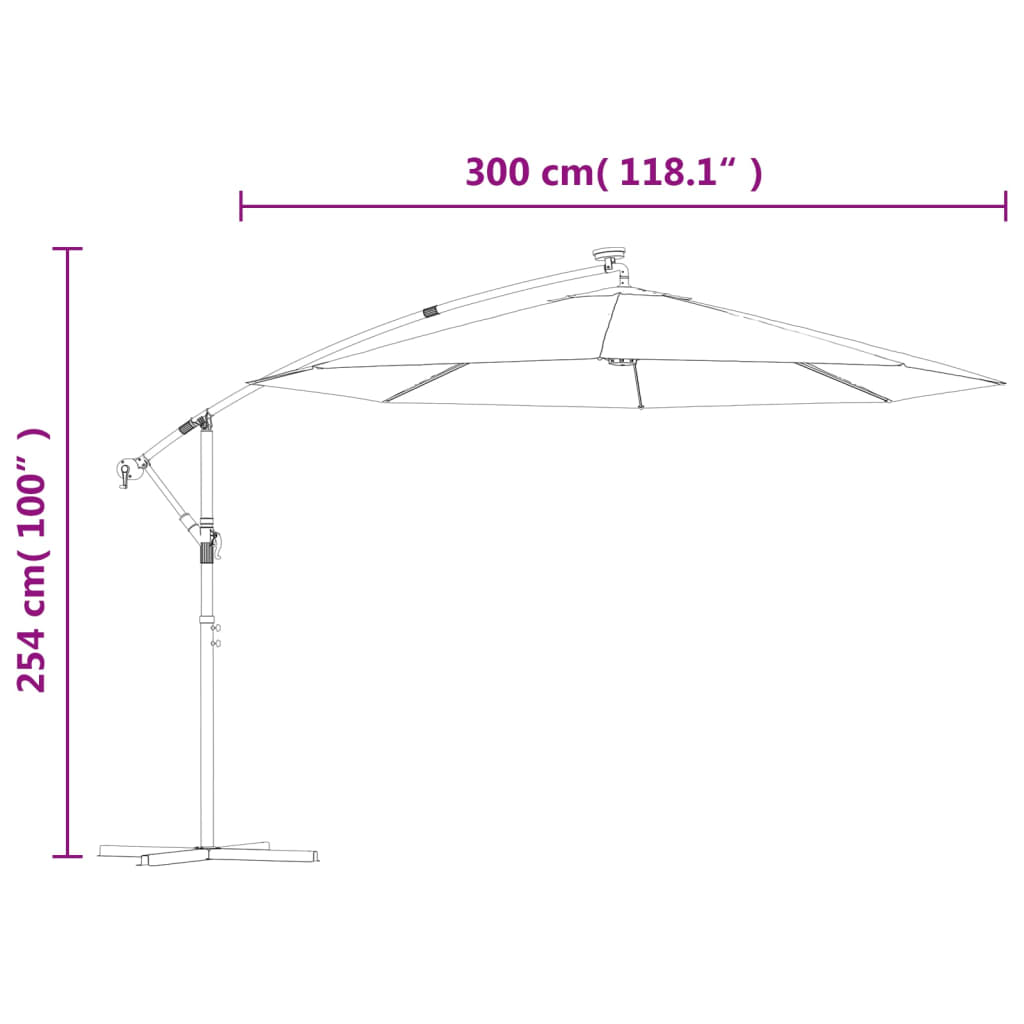 Ampelschirm mit LED-Beleuchtung und Stahl-Mast 300 cm Taupe