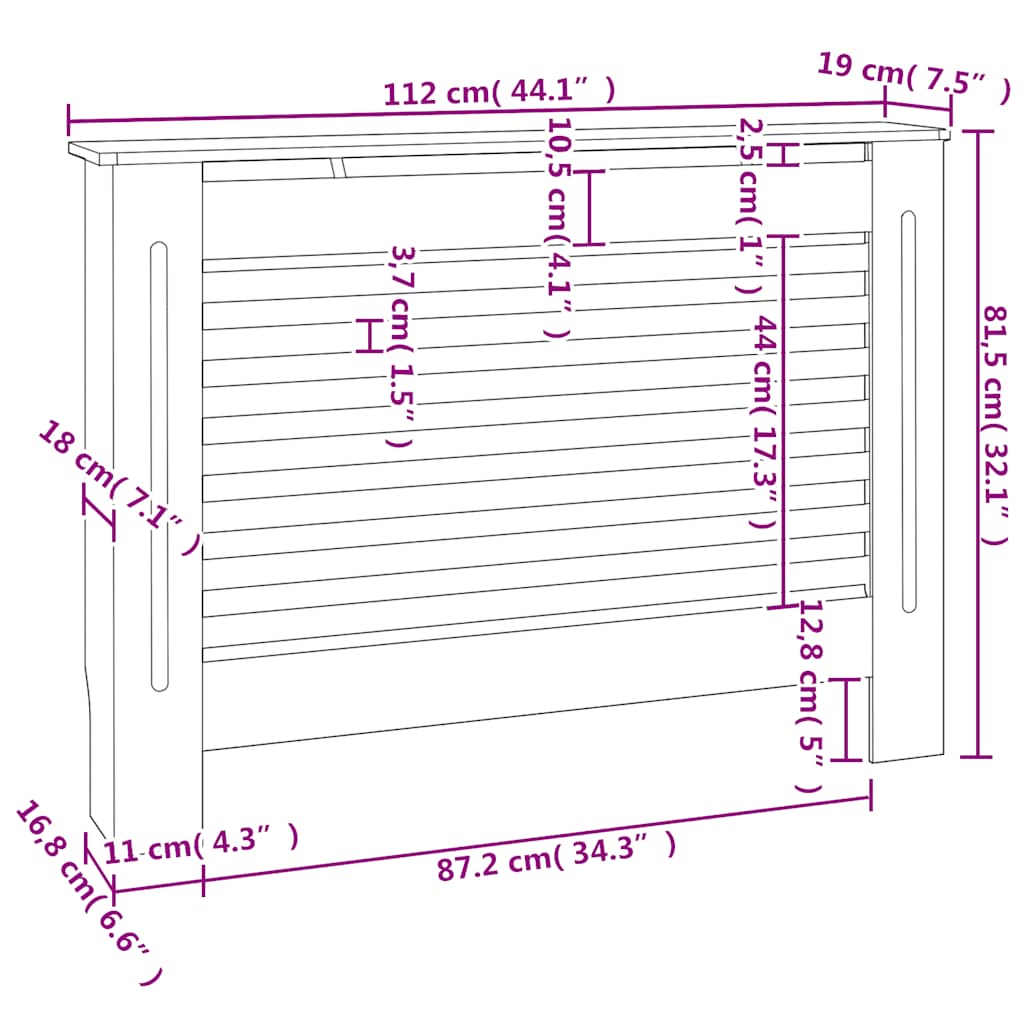 Heizkörperverkleidungen 2 Stk. Weiß 112 x 19 x 81,5 cm MDF