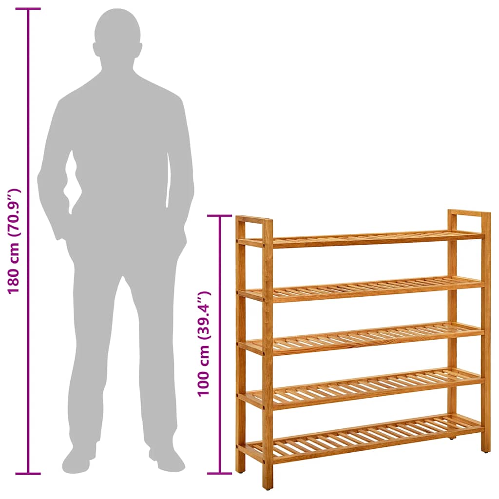 Schuhregal mit 5 Etagen 100x27x100 cm Massivholz Eiche