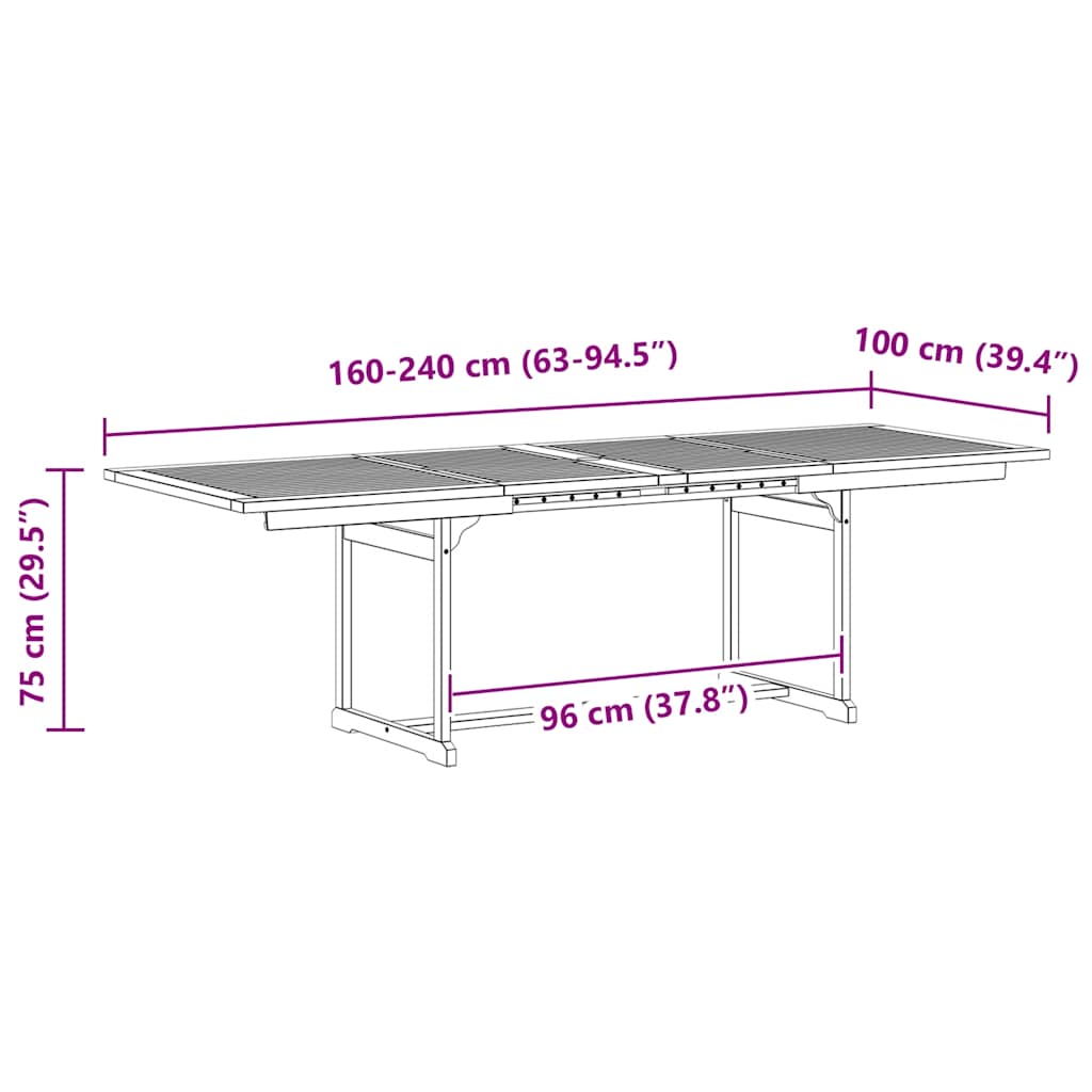 Garten-Esstisch (160-240)x100x75 cm Massivholz Akazie
