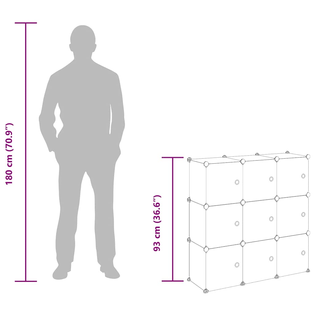 Regalsystem mit 9 Würfeln und Türen Schwarz PP