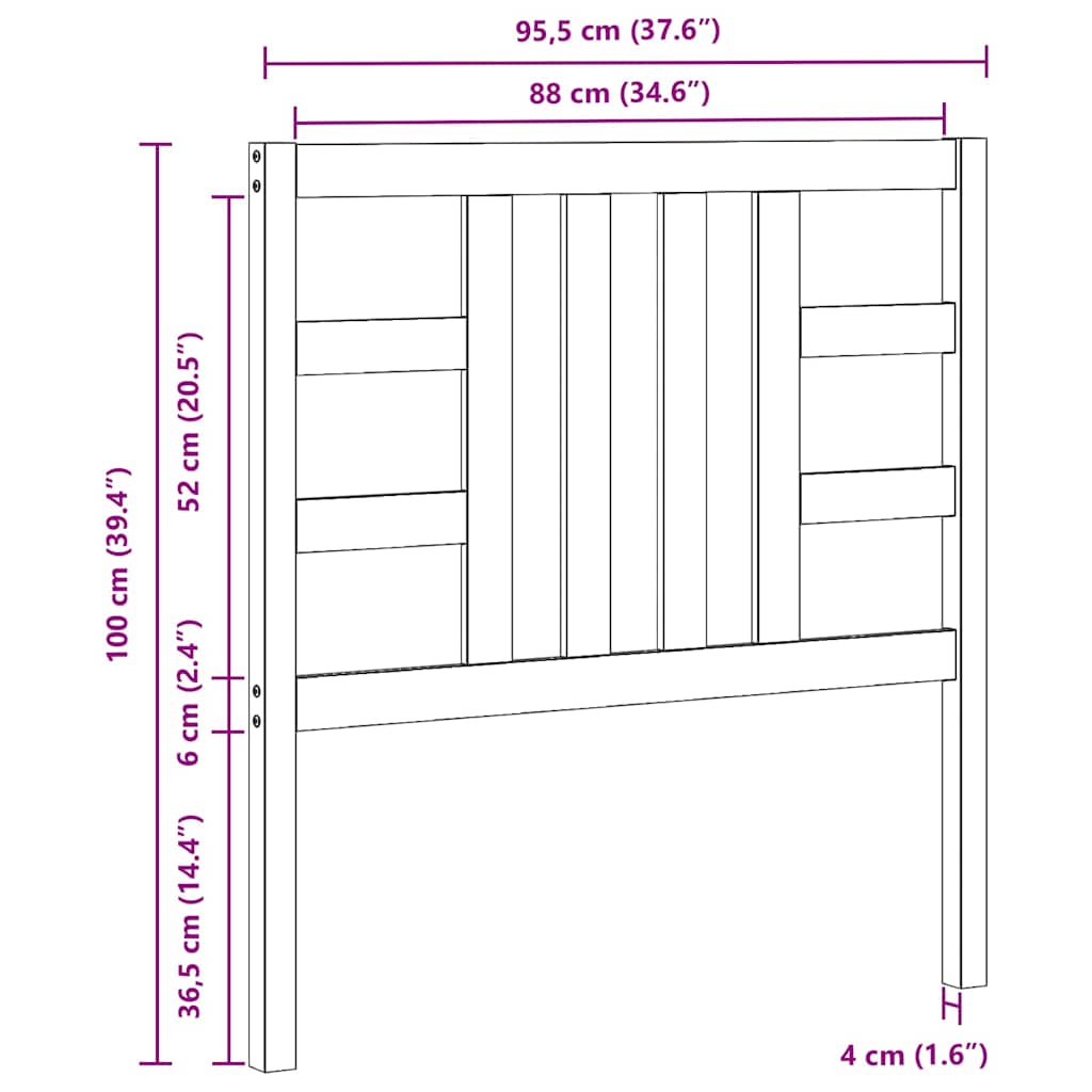 Kopfteil Grau 96x4x100 cm Massivholz Kiefer