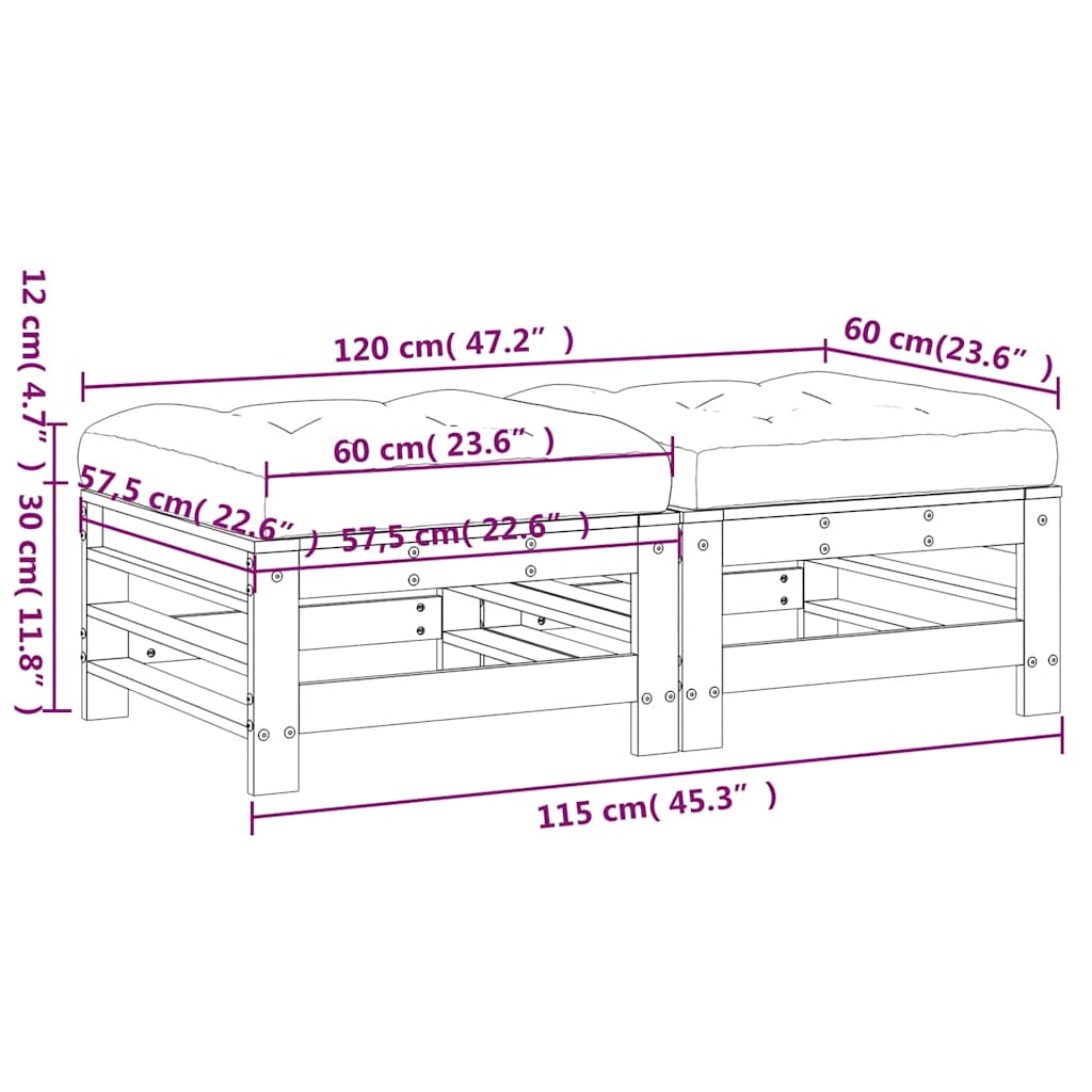Gartenhocker mit Kissen 2 Stk. Grau Massivholz Kiefer