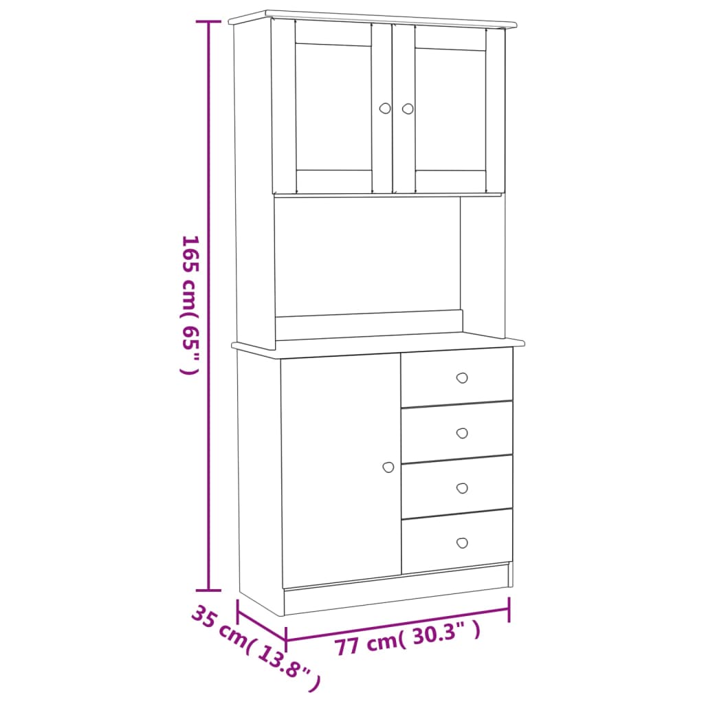 Highboard ALTA Weiß 77x35x165 cm Massivholz Kiefer
