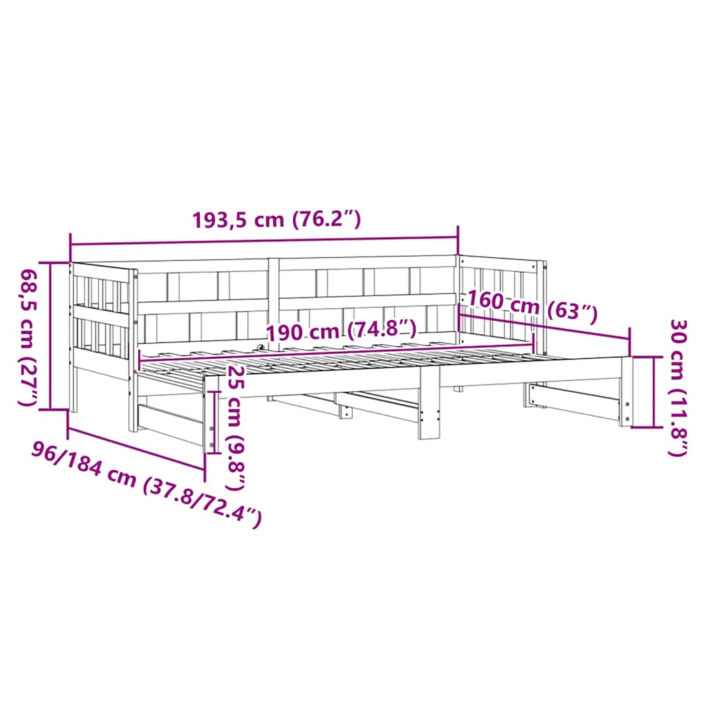 Tagesbett Ausziehbar Weiß 90x190 cm Massivholz Kiefer