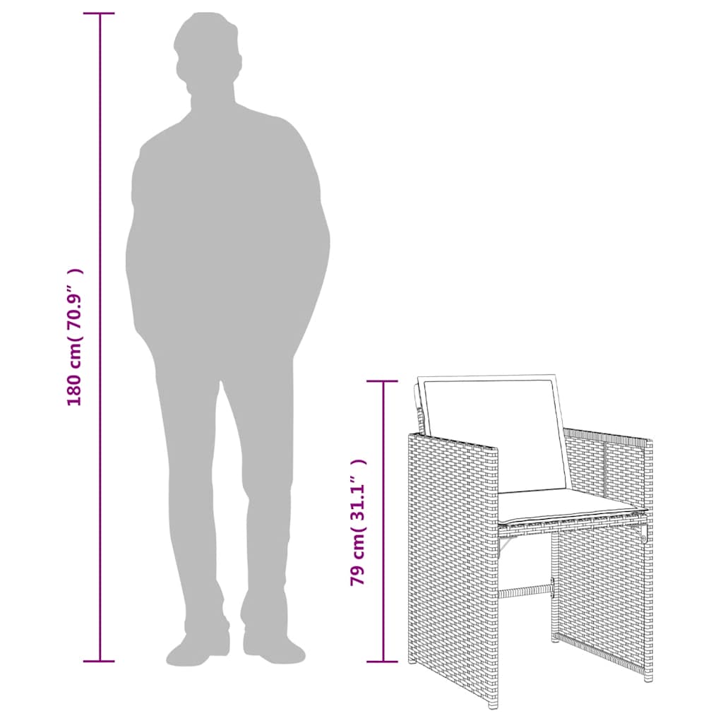 15-tlg. Garten-Essgruppe mit Kissen Braun Poly Rattan