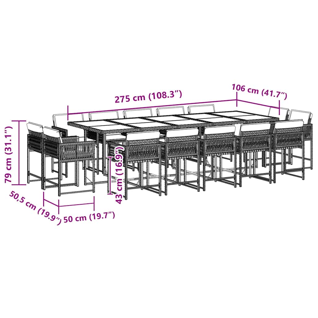 15-tlg. Garten-Essgruppe mit Kissen Schwarz Poly Rattan