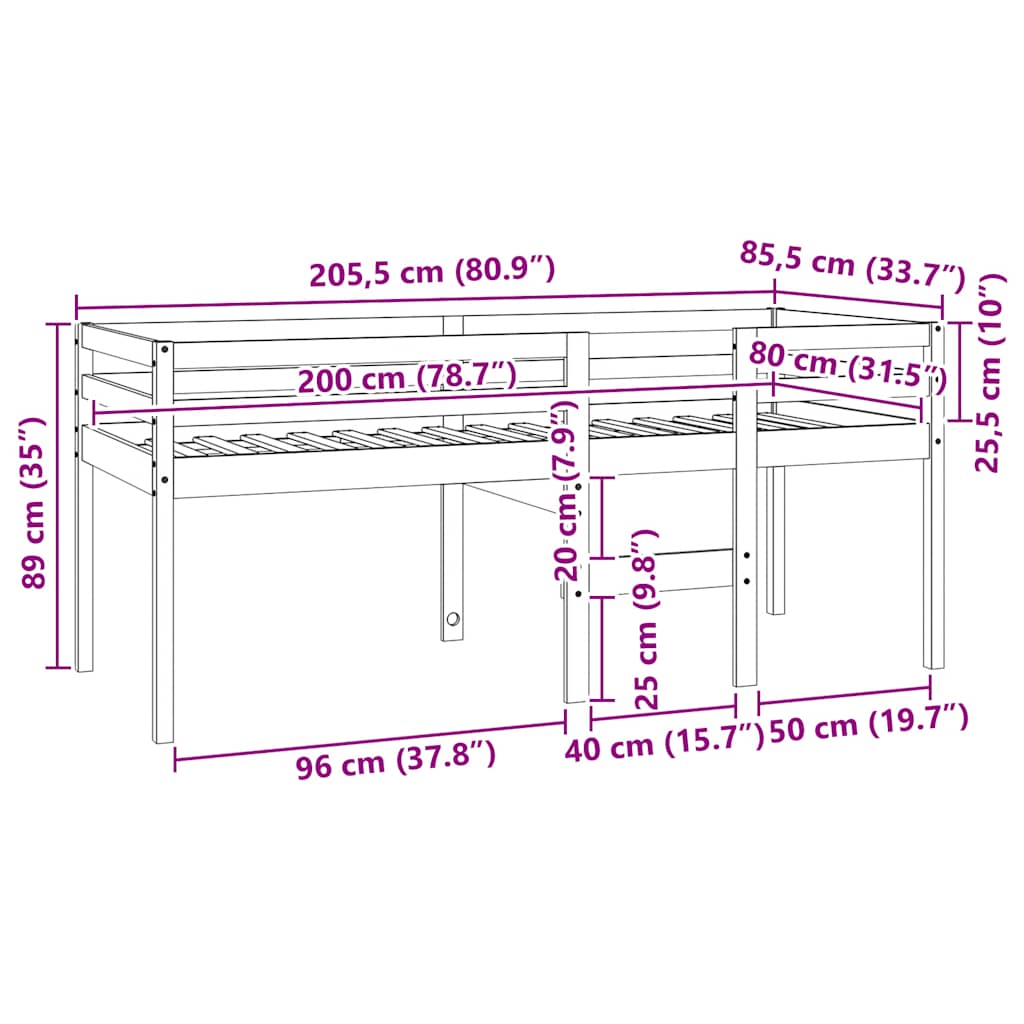 Hochbett Wachsbraun 80x200 cm Massivholz Kiefer