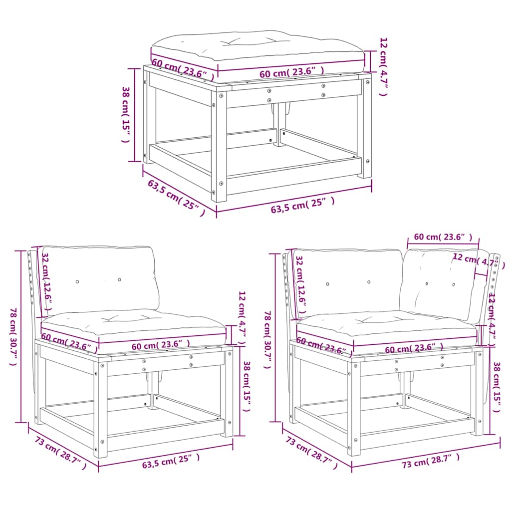 6-tlg. Garten-Sofagarnitur mit Kissen Weiß Massivholz Kiefer