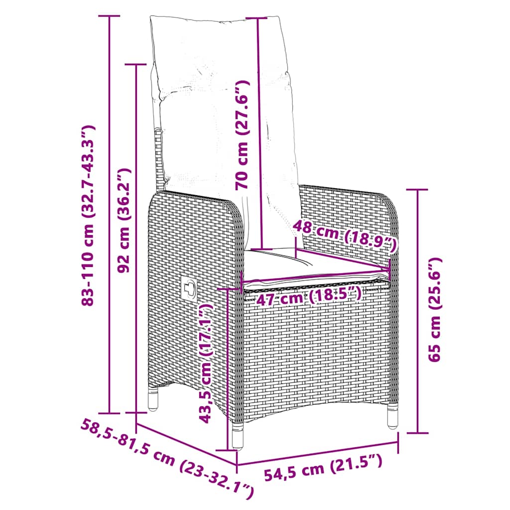 9-tlg. Garten-Bistro-Set mit Kissen Grau Poly Rattan