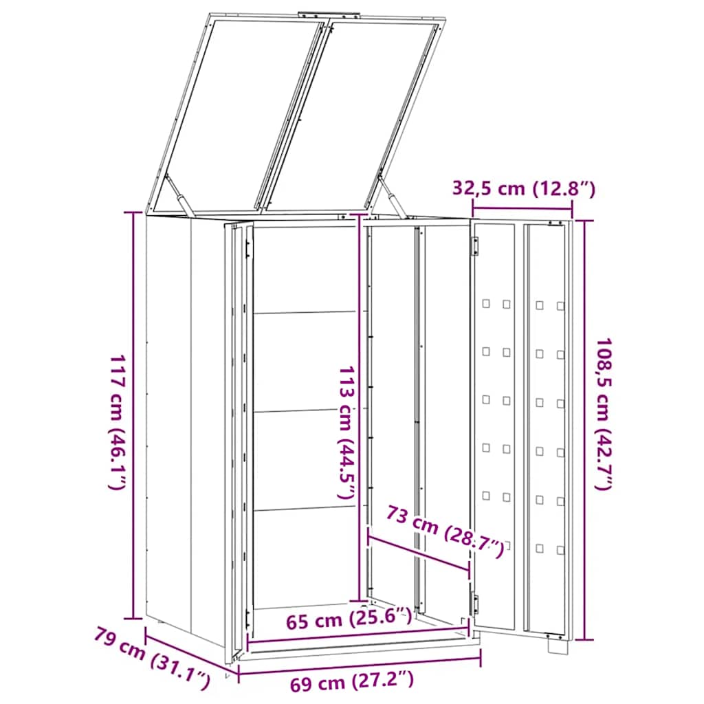 Mülltonnenbox für 1 Tonne Schwarz 69x79x117 cm Stahl