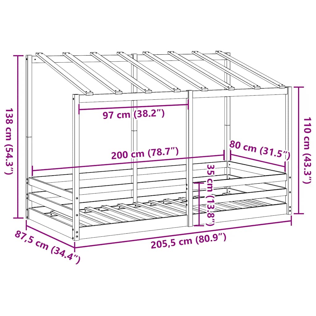 Kinderbett mit Dach Wachsbraun 80x200 cm Massivholz Kiefer