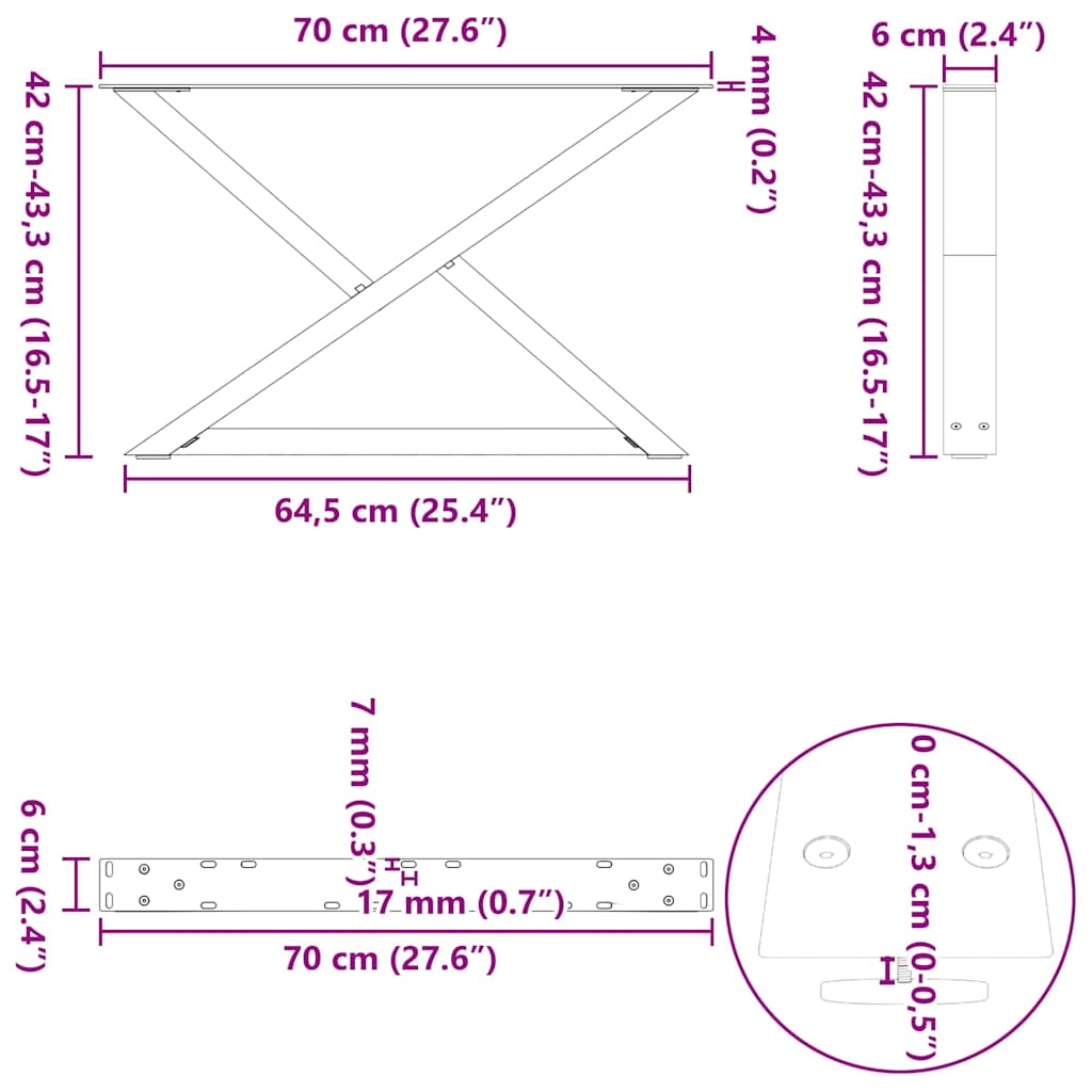 Couchtischbeine 2 Stk. Naturstahl 70x(42-43,3) cm Stahl