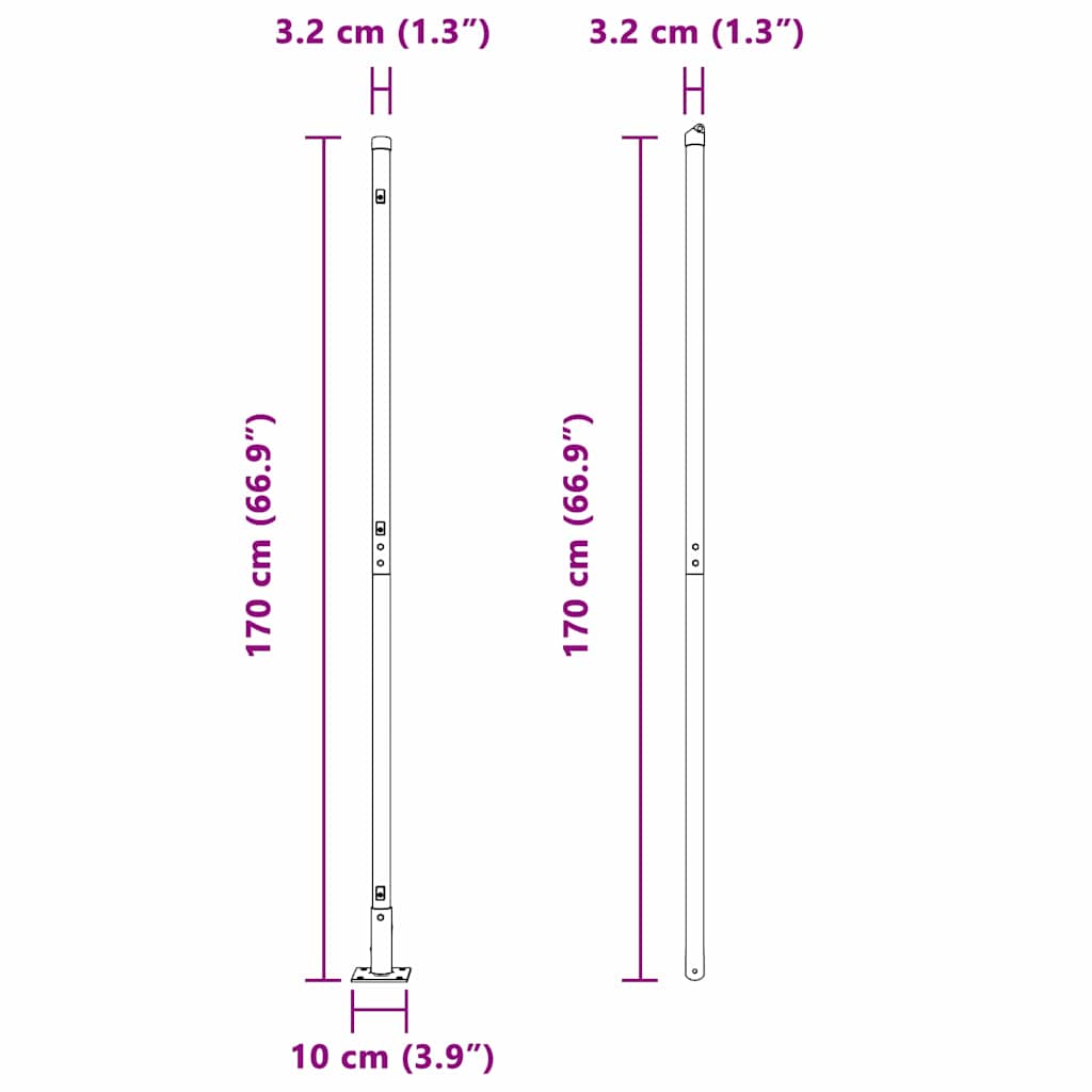 Zaunpfosten 52 pcs Grau 3,2 x 3,2 x 170 cm
