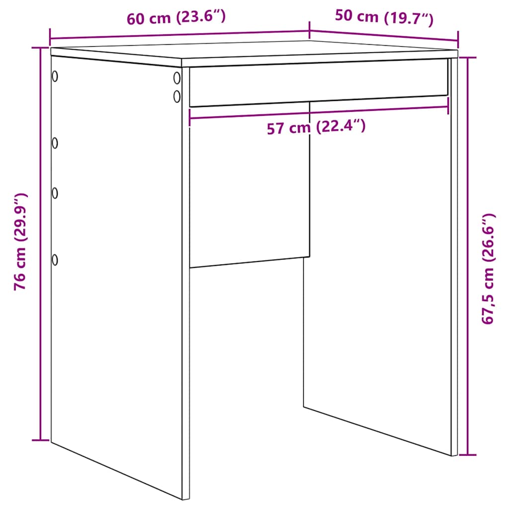 Schreibtisch Schwarz Eichen-Optik 60 x 50 x 76 cm